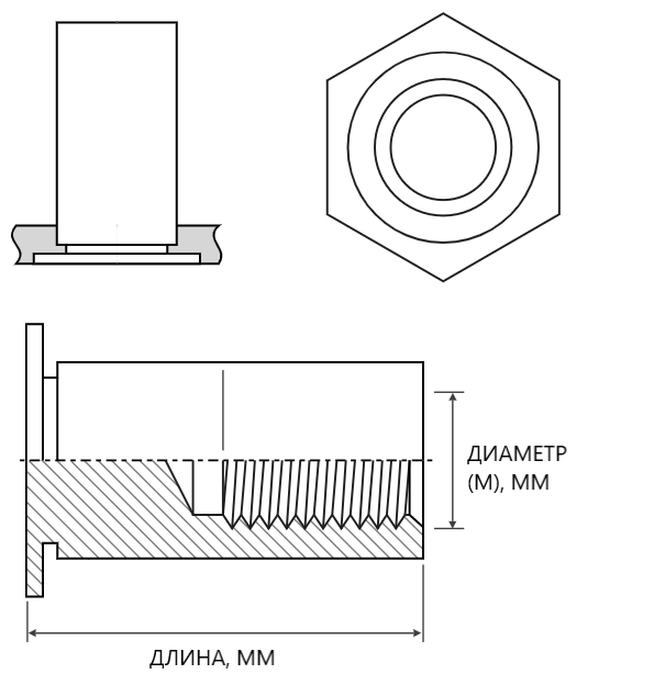 Втулка запрессовочная глухая M3,5х12mm St/Zn (Сталь/Цинк)