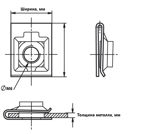 Гайка клетьевая U образная (серия 76300) M6, 1.0-1.4, Steel