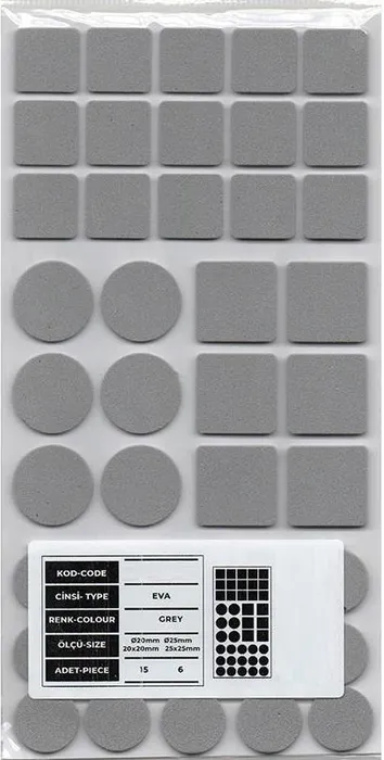 Подпятники вспененый полиэстр Mix PC6201GR (Микс 20мм+20х20мм по 15 штук / 25мм+25х25мм по 6 штук)